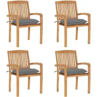 vidaXL Stapelbare Gartenstühle mit Kissen 4 Stk. Massivholz Teak