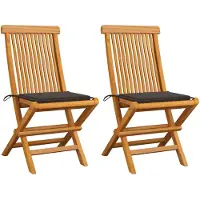 vidaXL Gartenstühle mit Taupe Kissen 2 Stk. Massivholz Teak