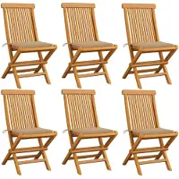 vidaXL Gartenstühle mit Beige Kissen 6 Stk. Massivholz Teak