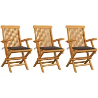 vidaXL Gartenstühle mit Taupe Kissen 3 Stk. Massivholz Teak