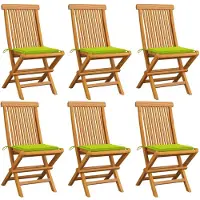 vidaXL Gartenstühle mit Hellgrünen Kissen 6 Stk. Massivholz Teak