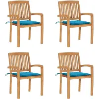 vidaXL Stapelbare Gartenstühle mit Kissen 4 Stk. Massivholz Teak