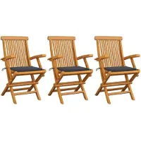 vidaXL Gartenstühle mit Anthrazit Kissen 3 Stk. Massivholz Teak