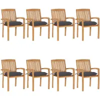 vidaXL Stapelbare Gartenstühle mit Kissen 8 Stk. Massivholz Teak