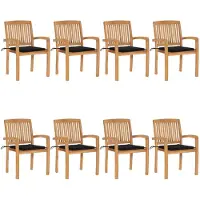 vidaXL Stapelbare Gartenstühle mit Kissen 8 Stk. Massivholz Teak