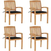 vidaXL Stapelbare Gartenstühle mit Kissen 4 Stk. Massivholz Teak