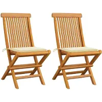 vidaXL Gartenstühle mit Cremeweißen Kissen 2 Stk. Massivholz Teak