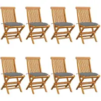 vidaXL Gartenstühle mit Grauen Kissen 8 Stk. Massivholz Teak