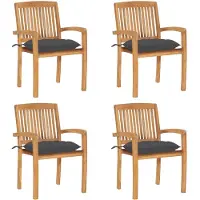 vidaXL Stapelbare Gartenstühle mit Kissen 4 Stk. Massivholz Teak