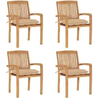 vidaXL Stapelbare Gartenstühle mit Kissen 4 Stk. Massivholz Teak
