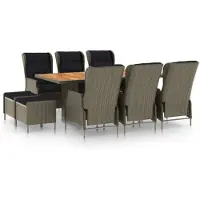 vidaXL 9-tlg. Garten-Essgruppe mit Auflagen Poly Rattan Braun