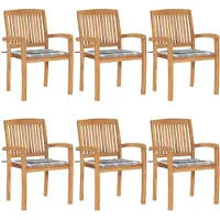 vidaXL Stapelbare Gartenstühle mit Kissen 6 Stk. Massivholz Teak
