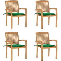 vidaXL Stapelbare Gartenstühle mit Kissen 4 Stk. Massivholz Teak