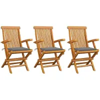 vidaXL Gartenstühle mit Grauen Kissen 3 Stk. Massivholz Teak