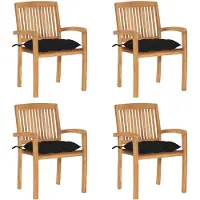 vidaXL Stapelbare Gartenstühle mit Kissen 4 Stk. Massivholz Teak