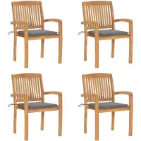 vidaXL Stapelbare Gartenstühle mit Kissen 4 Stk. Massivholz Teak