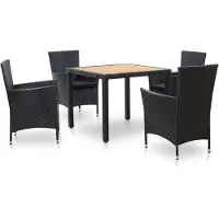 vidaXL 5-tlg. Garten-Essgruppe mit Kissen Poly Rattan Schwarz