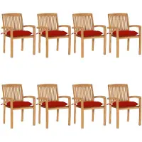 vidaXL Stapelbare Gartenstühle mit Kissen 8 Stk. Massivholz Teak