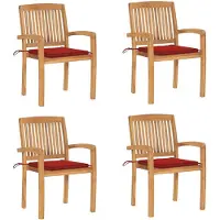 vidaXL Stapelbare Gartenstühle mit Kissen 4 Stk. Massivholz Teak