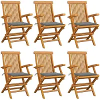 vidaXL Gartenstühle mit Grauen Kissen 6 Stk. Massivholz Teak