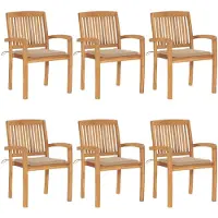vidaXL Stapelbare Gartenstühle mit Kissen 6 Stk. Massivholz Teak