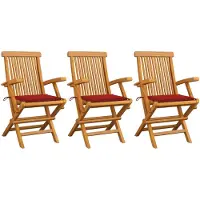 vidaXL Gartenstühle mit Roten Kissen 3 Stk. Massivholz Teak