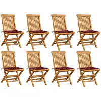 vidaXL Gartenstühle mit Weinroten Kissen 8 Stk. Massivholz Teak