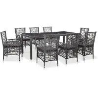 vidaXL 9-tlg. Garten-Essgruppe Poly Rattan Grau