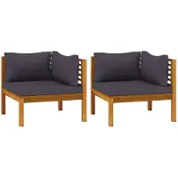 vidaXL Ecksofas 2 Stk. mit Dunkelgrauen Kissen Massivholz Teak