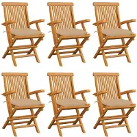 vidaXL Gartenstühle mit Beigen Kissen 6 Stk. Massivholz Teak