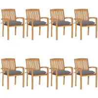 vidaXL Stapelbare Gartenstühle mit Kissen 8 Stk. Massivholz Teak