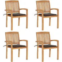 vidaXL Stapelbare Gartenstühle mit Kissen 4 Stk. Massivholz Teak