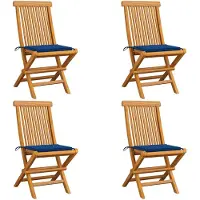 vidaXL Gartenstühle mit Königsblauen Kissen 4 Stk. Massivholz Teak
