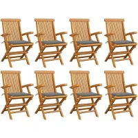 vidaXL Gartenstühle mit Grauen Kissen 8 Stk. Massivholz Teak