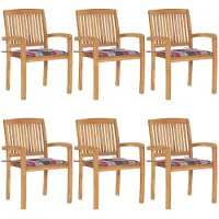 vidaXL Stapelbare Gartenstühle mit Kissen 6 Stk. Massivholz Teak