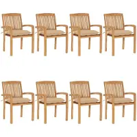 vidaXL Stapelbare Gartenstühle mit Kissen 8 Stk. Massivholz Teak