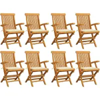 vidaXL Gartenstühle mit Creme Kissen 8 Stk. Massivholz Teak