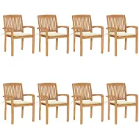 vidaXL Stapelbare Gartenstühle mit Kissen 8 Stk. Massivholz Teak