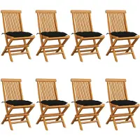 vidaXL Gartenstühle mit Schwarzen Kissen 8 Stk. Massivholz Teak