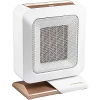 Trotec Keramik-Heizlüfter TFC 14 E in edlem weiß/gold mit 2 Heizstufen bis zu 1.400 Watt und Ventilatorfunktion. Besonders sicher durch den integrierten Kipp-Abschalter.