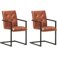 vidaXL Freischwinger 2 Stk. Braun Echtleder