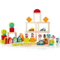 Cubika Set Aus Holzkloegeln Zum Bauen Von Lehrfahrzeugen, Autos, Verkehrszeichen