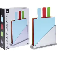 Excellent houseware 4-teiliges Schneidebrett-Set mit Halter - Kunststoff - 24 x 30 x 0,5 cm - Spülmaschinenfest