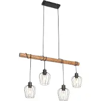 QAZQA Ländliche Hängelampe schwarz mit Holz 4-flammig - Stronk