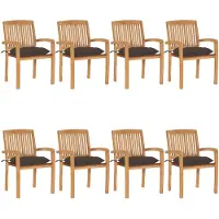 vidaXL Stapelbare Gartenstühle mit Kissen 8 Stk. Massivholz Teak