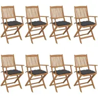vidaXL Klappbare Gartenstühle 8 Stk. mit Kissen Massivholz Akazie