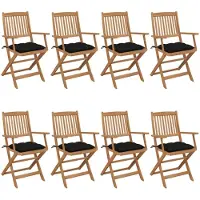 vidaXL Klappbare Gartenstühle 8 Stk. mit Kissen Massivholz Akazie