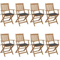 vidaXL Klappbare Gartenstühle 8 Stk. mit Kissen Massivholz Akazie