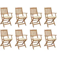 vidaXL Klappstühle mit Kissen, 8-teilig, aus massivem Akazienholz