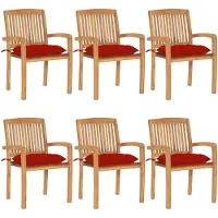 vidaXL Stapelbare Gartenstühle mit Kissen 6 Stk. Massivholz Teak